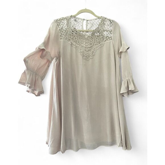 Madewell Bohemian Style Beige Mini Hippie Bell Sleeve Dress Sz M Excellent Cond. - Picture 1 of 10